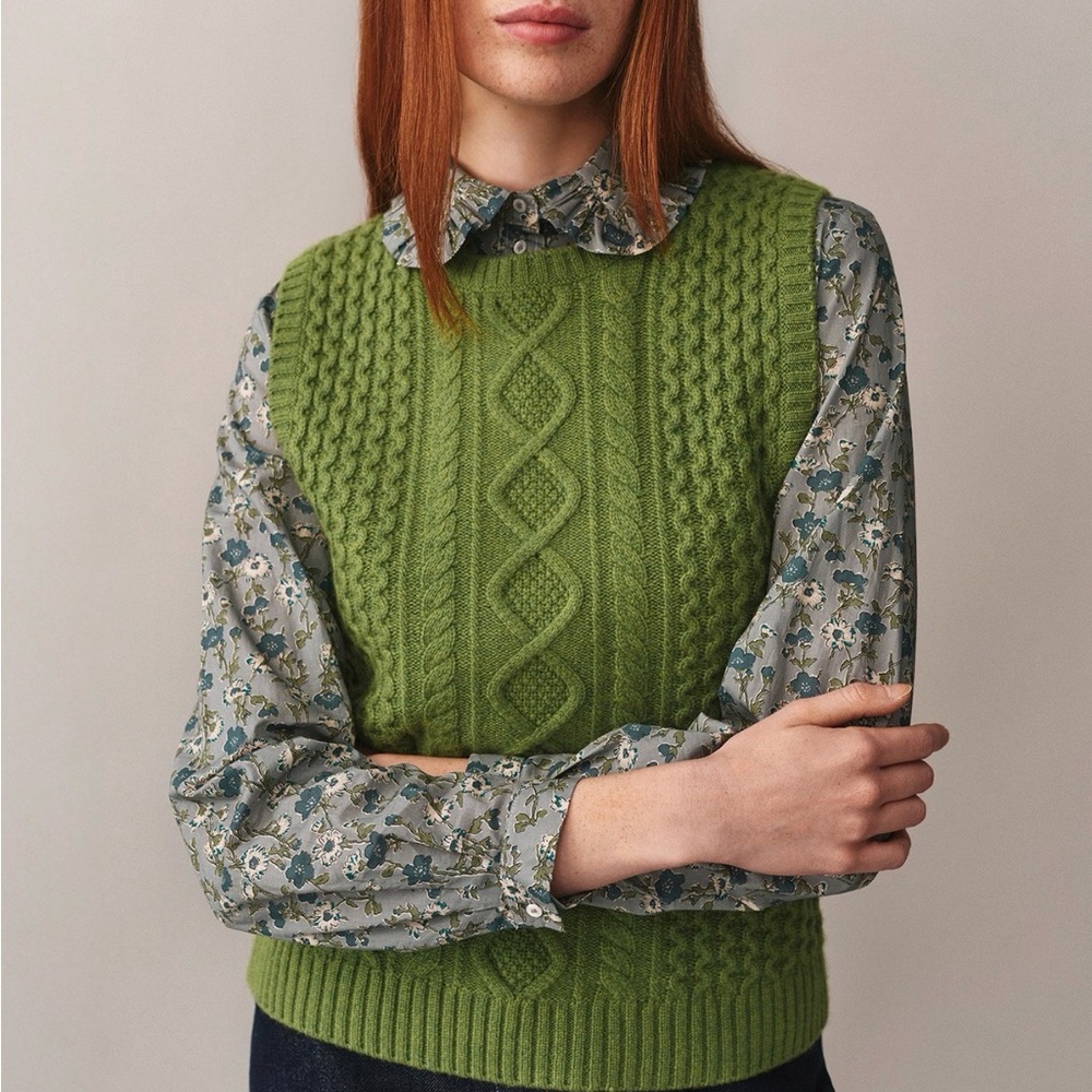 Bonpoint Cashmere Green Cable Knit Sweater Vest
